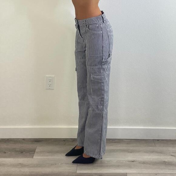 Blue and White Striped Cargo Pants - Picture 3 of 6